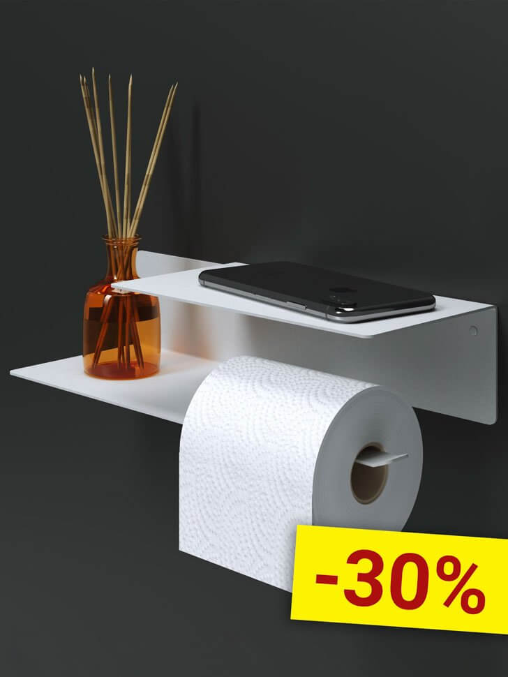 Держатель для туалетной бумаги и освежителя с полочкой настенный металлический Белый 30x11x7 Правый