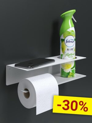 Держатель для туалетной бумаги и освежителя с полочкой настенный металлический Белый 30x11x7 Левый,