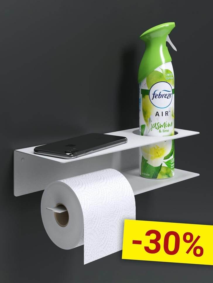 Держатель для туалетной бумаги и освежителя с полочкой настенный металлический Белый 30x11x7 Левый,