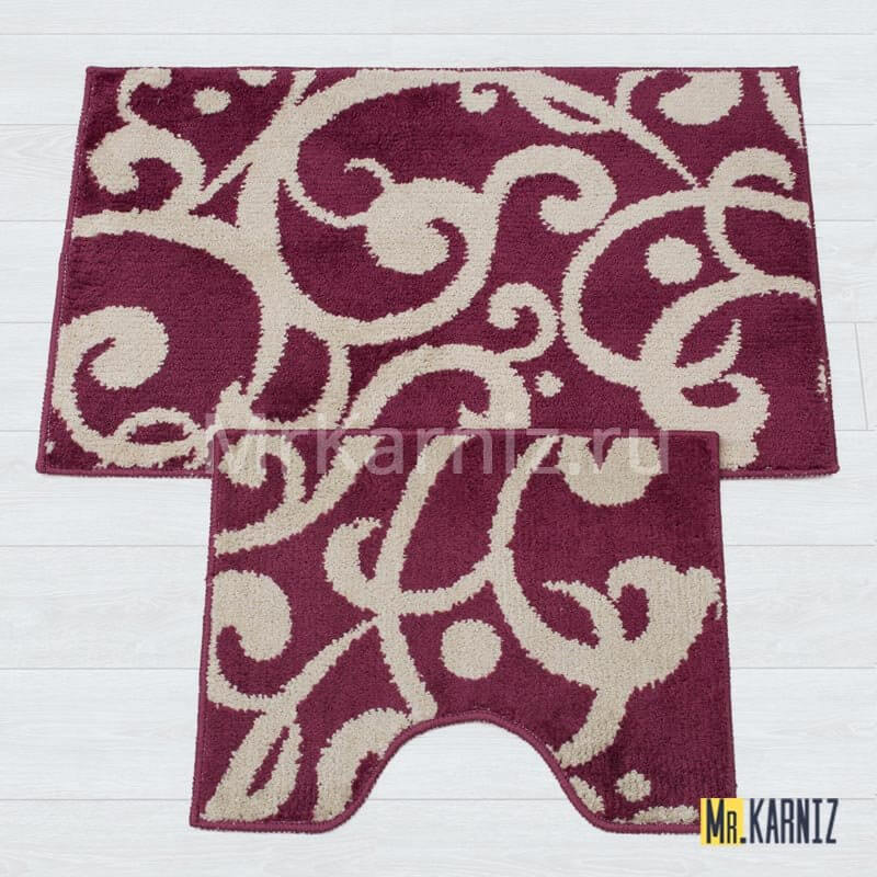 Комплект ковриков для ванной и туалета Узоры бордо